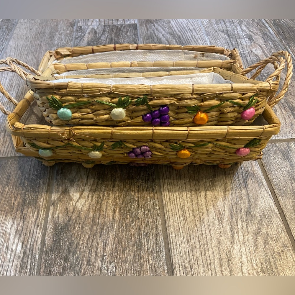 3 Raffia fruit nesting tray baskets